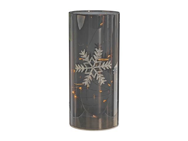 LED CYLINDER GLASS STAND 7.88" (SILVER SNOWFLAKE) (LARGE)